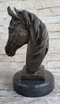Signed Barye Bronze Bust Horse Head Sculpture Marble Base