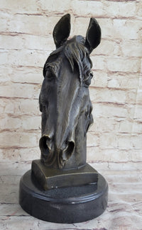 Signed Barye Bronze Bust Horse Head Sculpture Marble Base