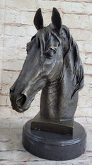 Signed Barye Bronze Bust Horse Head Sculpture Marble Base