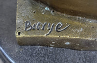 Signed Barye Bronze Bust Horse Head Sculpture Marble Base