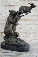 Barye Jaguar Attacking Baby Gazelle Bronze Marble Sculpture