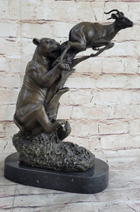Barye Jaguar Attacking Baby Gazelle Bronze Marble Sculpture