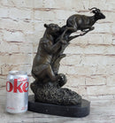 Barye Jaguar Attacking Baby Gazelle Bronze Marble Sculpture