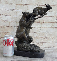 Barye Jaguar Attacking Baby Gazelle Bronze Marble Sculpture