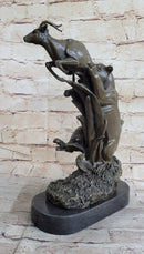 Barye Jaguar Attacking Baby Gazelle Bronze Marble Sculpture