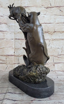 Barye Jaguar Attacking Baby Gazelle Bronze Marble Sculpture