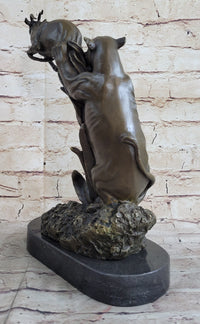 Barye Jaguar Attacking Baby Gazelle Bronze Marble Sculpture