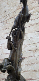 Barye Jaguar Attacking Baby Gazelle Bronze Marble Sculpture