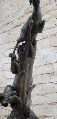 Barye Jaguar Attacking Baby Gazelle Bronze Marble Sculpture