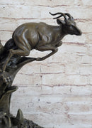 Barye Jaguar Attacking Baby Gazelle Bronze Marble Sculpture