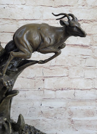 Barye Jaguar Attacking Baby Gazelle Bronze Marble Sculpture