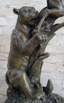 Barye Jaguar Attacking Baby Gazelle Bronze Marble Sculpture