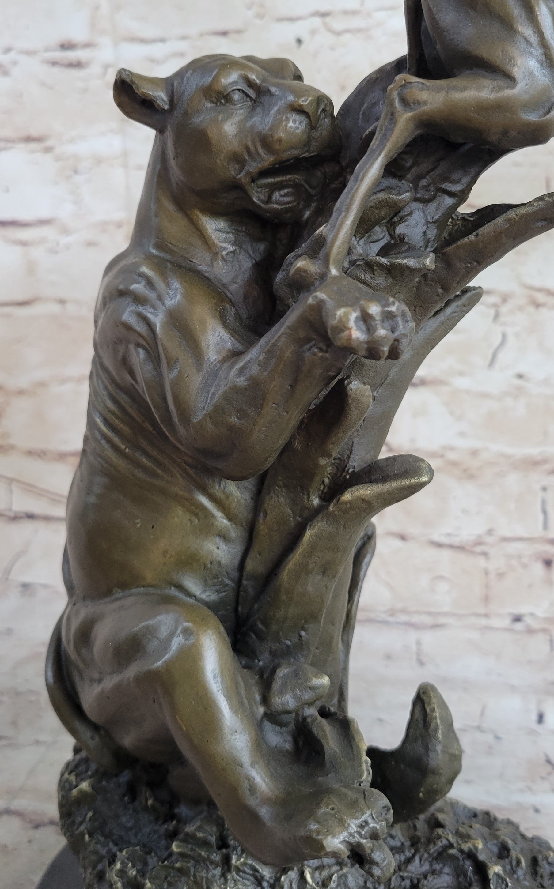 Barye Jaguar Attacking Baby Gazelle Bronze Marble Sculpture