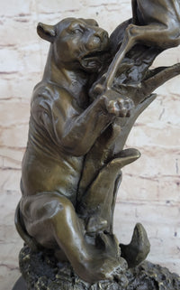 Barye Jaguar Attacking Baby Gazelle Bronze Marble Sculpture