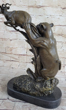 Barye Jaguar Attacking Baby Gazelle Bronze Marble Sculpture