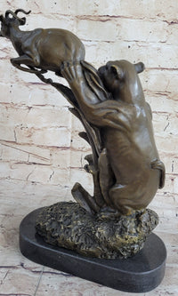 Barye Jaguar Attacking Baby Gazelle Bronze Marble Sculpture