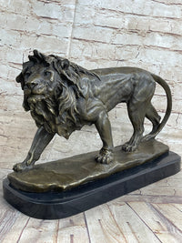 Lion Bronze Sculpture by Antoine Barye on Marble Base