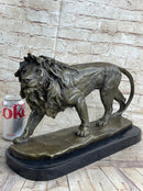 Lion Bronze Sculpture by Antoine Barye on Marble Base
