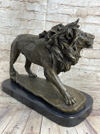 Lion Bronze Sculpture by Antoine Barye on Marble Base