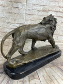 Lion Bronze Sculpture by Antoine Barye on Marble Base
