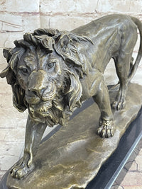 Lion Bronze Sculpture by Antoine Barye on Marble Base