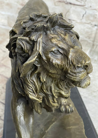Lion Bronze Sculpture by Antoine Barye on Marble Base