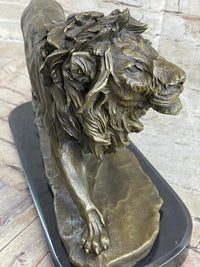 Lion Bronze Sculpture by Antoine Barye on Marble Base