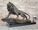 Standing Lion Bronze Sculpture on Marble Base