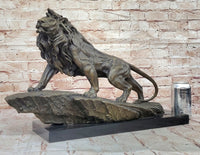 Standing Lion Bronze Sculpture on Marble Base
