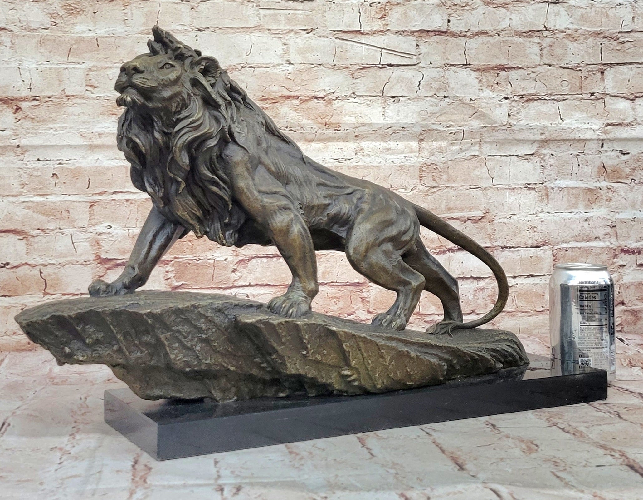Standing Lion Bronze Sculpture on Marble Base