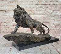 Standing Lion Bronze Sculpture on Marble Base