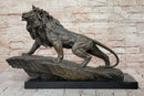 Standing Lion Bronze Sculpture on Marble Base