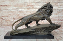 Standing Lion Bronze Sculpture on Marble Base