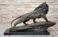 Standing Lion Bronze Sculpture on Marble Base