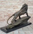 Standing Lion Bronze Sculpture on Marble Base