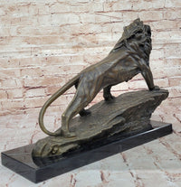 Standing Lion Bronze Sculpture on Marble Base