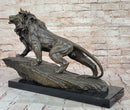 Standing Lion Bronze Sculpture on Marble Base