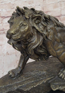 Standing Lion Bronze Sculpture on Marble Base