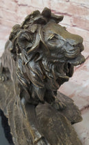 Standing Lion Bronze Sculpture on Marble Base
