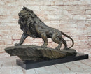 Standing Lion Bronze Sculpture on Marble Base