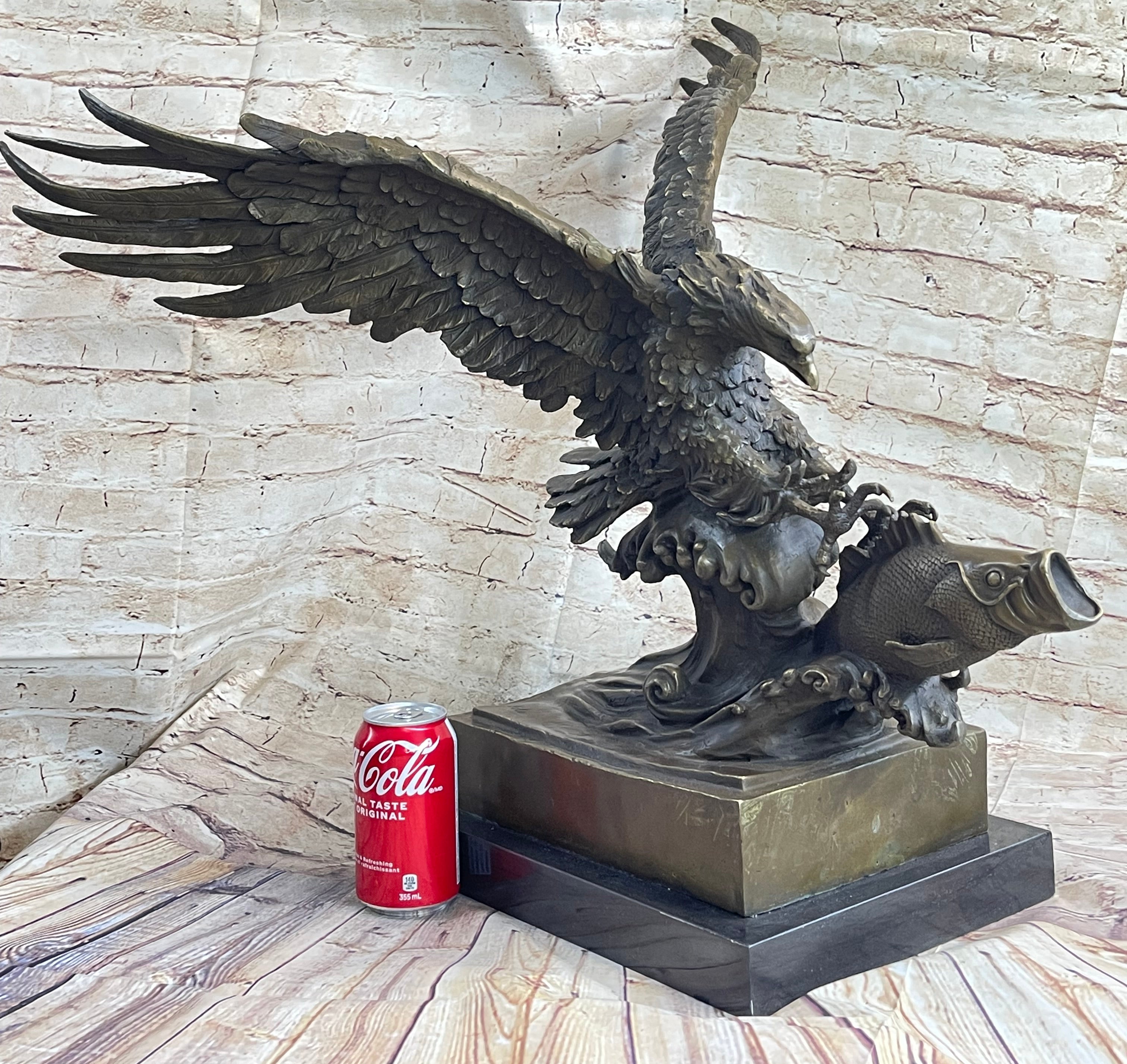 Extra Large American Eagle Scooping Fish Bronze by Milo