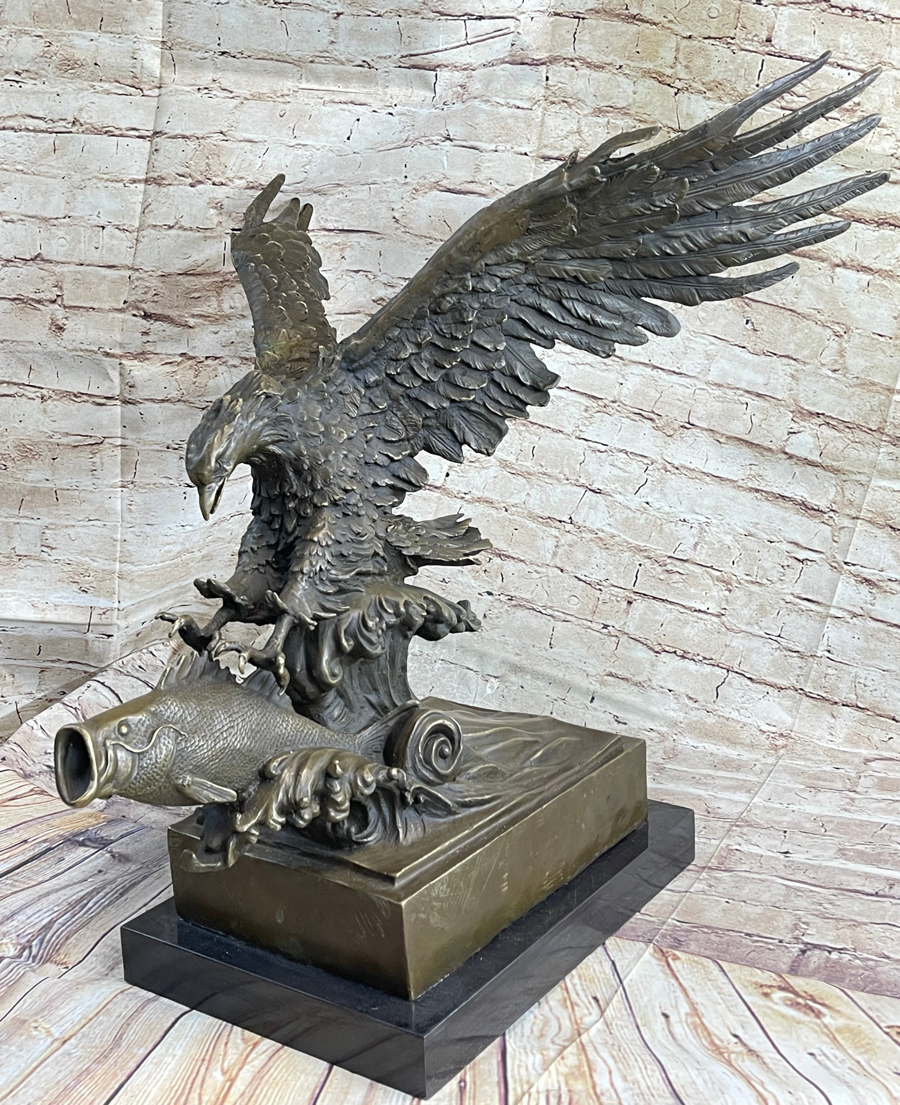 Extra Large American Eagle Scooping Fish Bronze by Milo