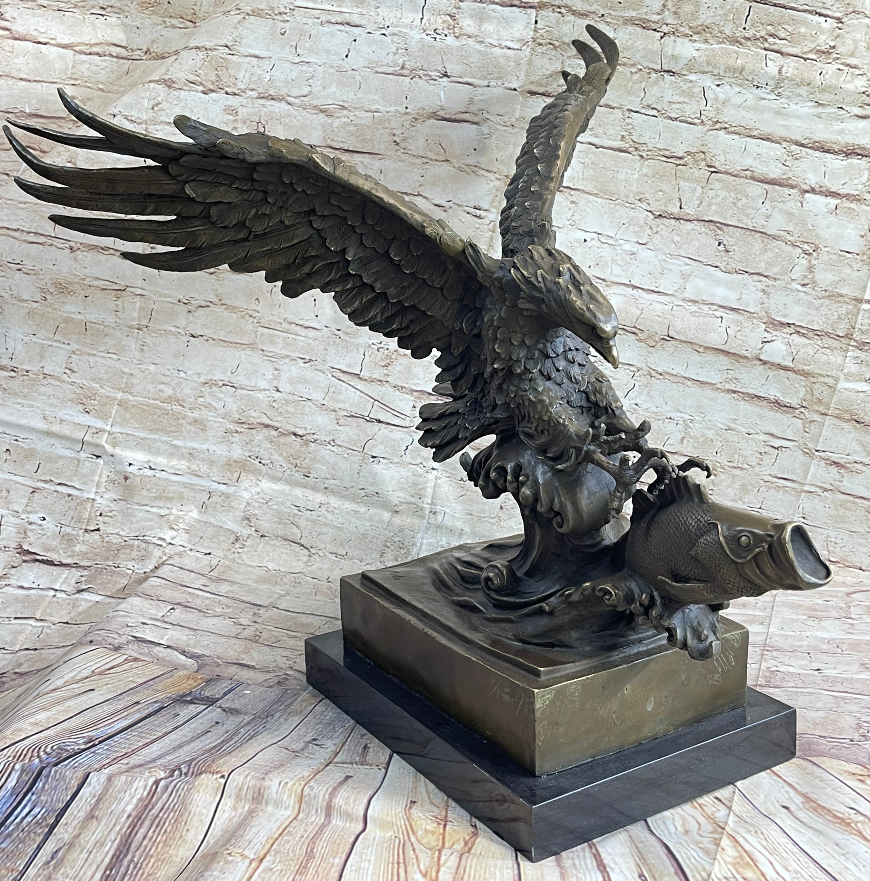 Extra Large American Eagle Scooping Fish Bronze by Milo