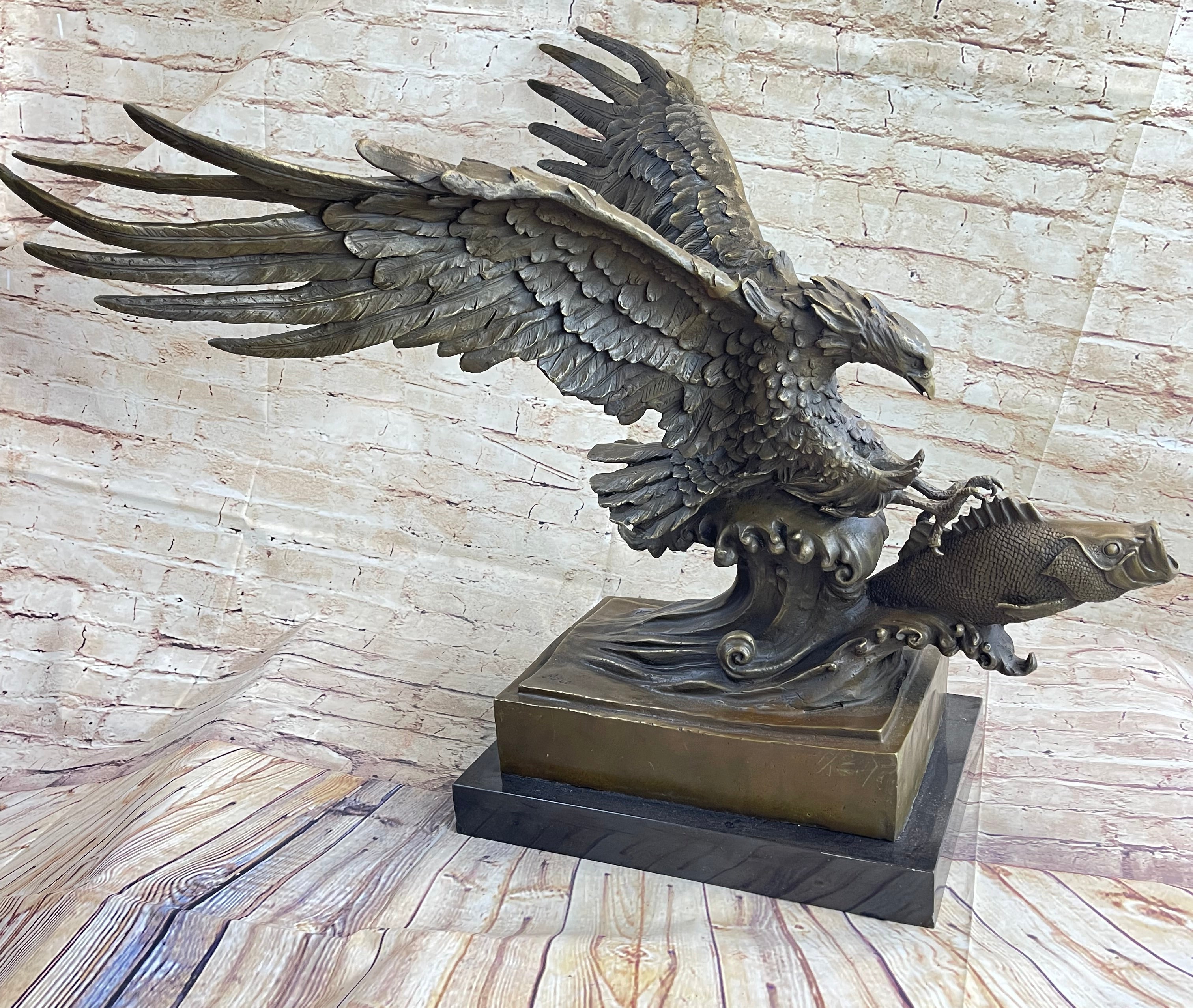 Extra Large American Eagle Scooping Fish Bronze by Milo