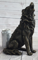 Wolf Howling at the Moon Bronze Sculpture Signed Art 11" x 12"