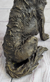 Wolf Howling at the Moon Bronze Sculpture Signed Art 11" x 12"