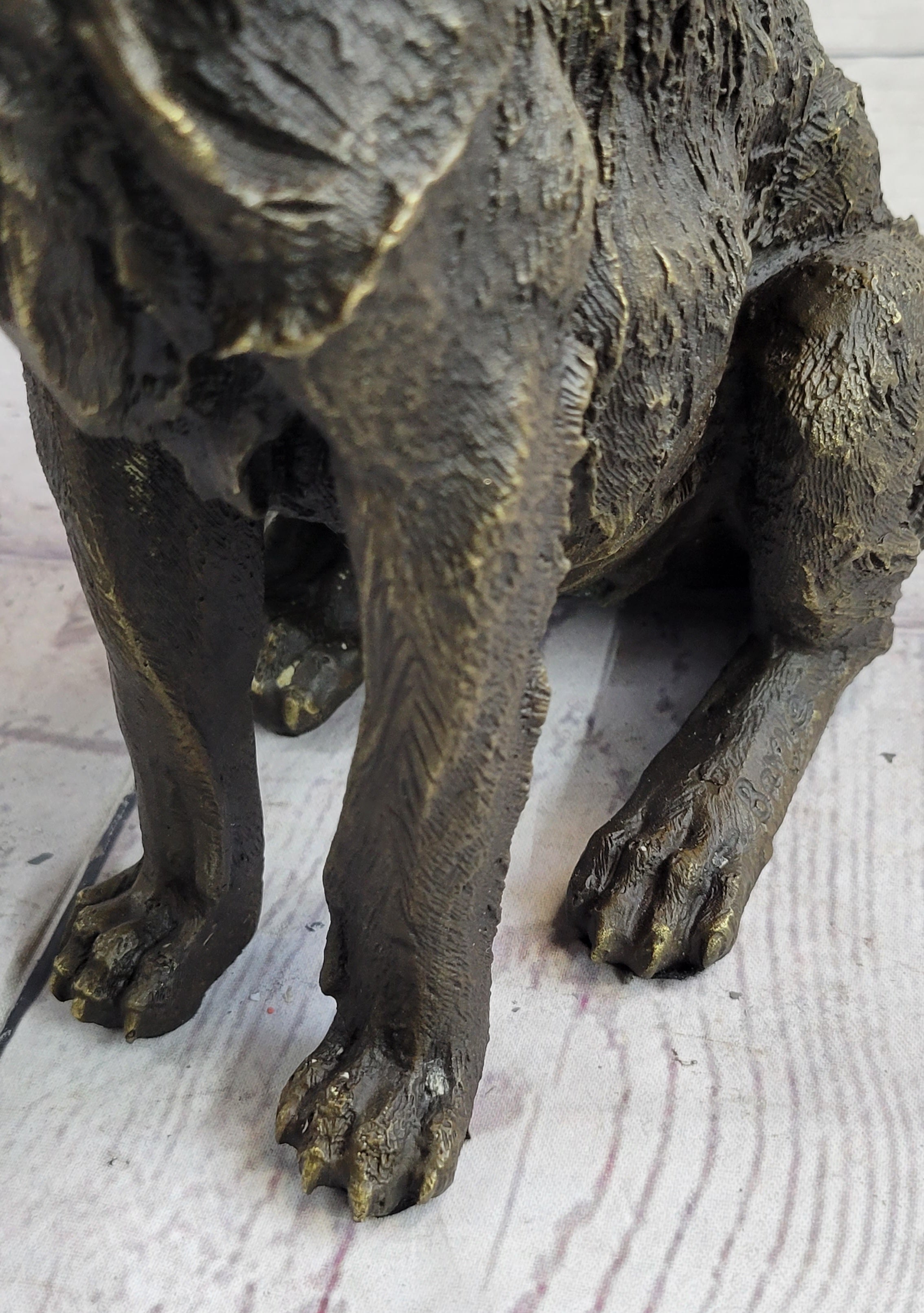 Wolf Howling at the Moon Bronze Sculpture Signed Art 11" x 12"