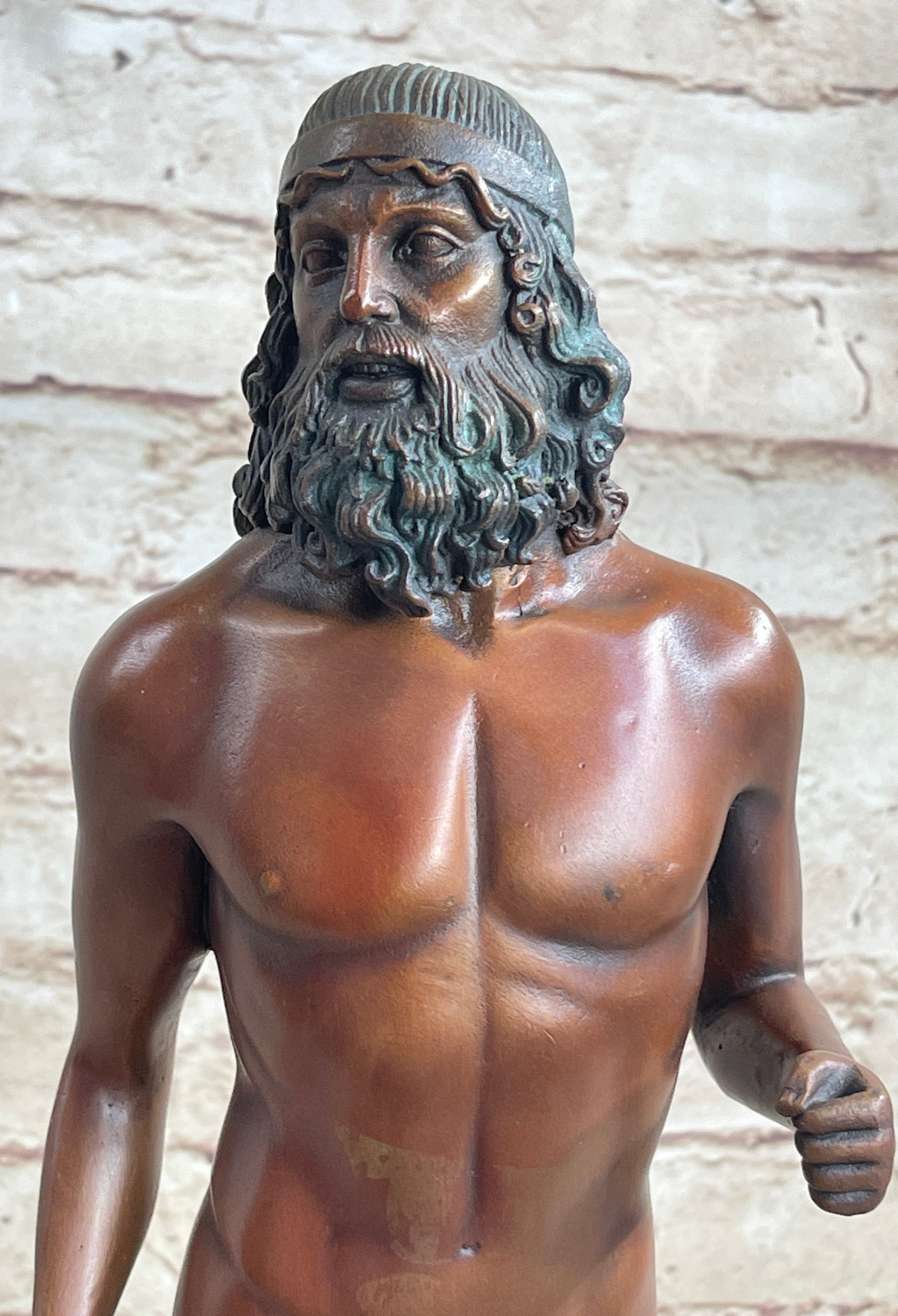 Ancient Greek Kouros Nude Male Sculpture Figure on Marble Base