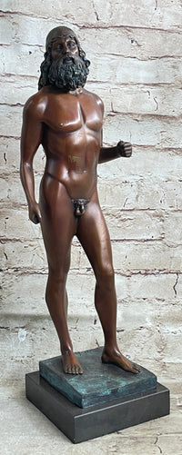 Ancient Greek Kouros Nude Male Sculpture Figure on Marble Base