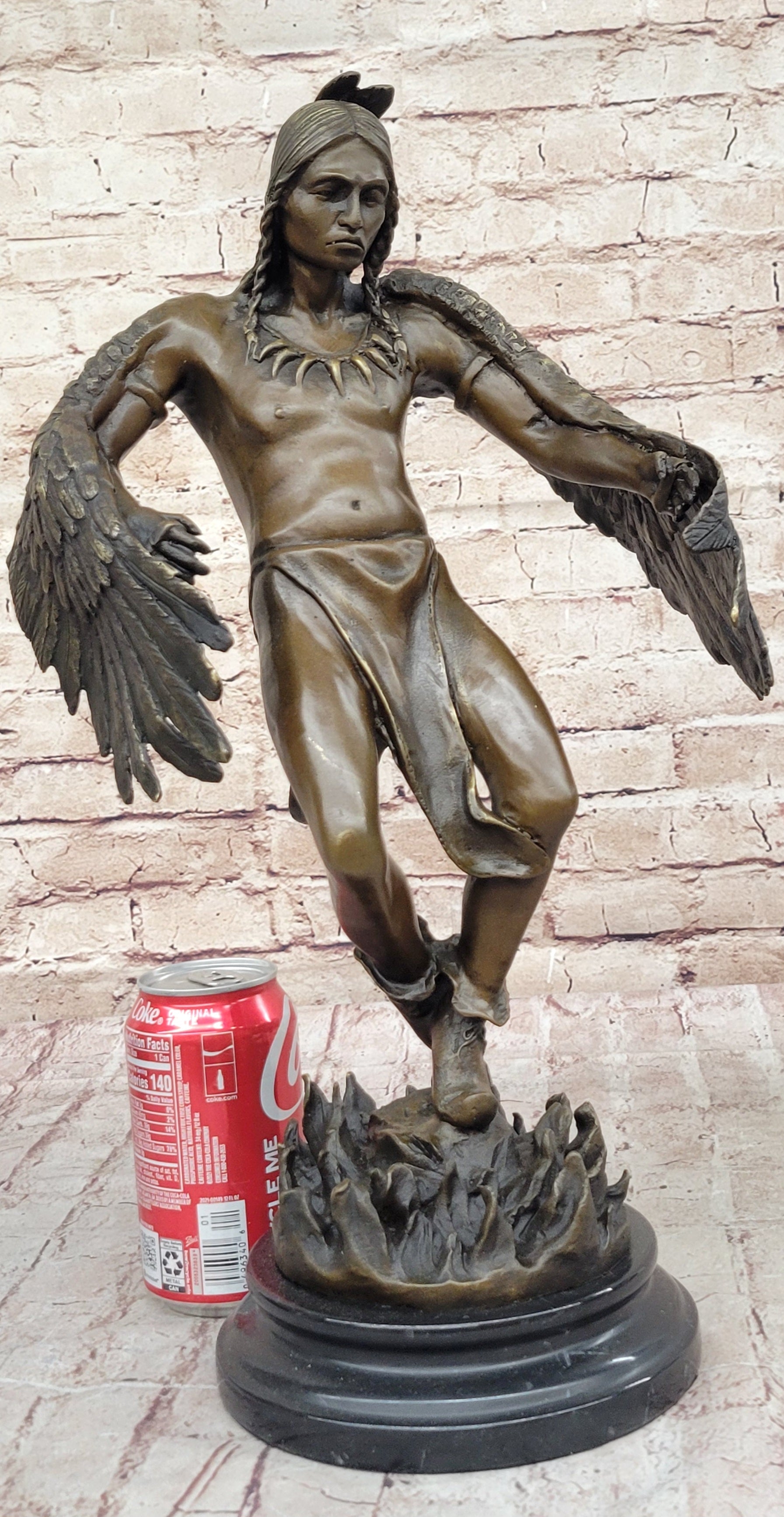 Native American Eagle Dancer Rain Dance Shaman Bronze 18" x 10"